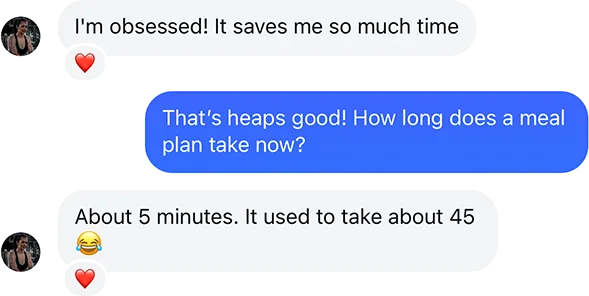 Coach testimonial: m obsessed saves time meal plans