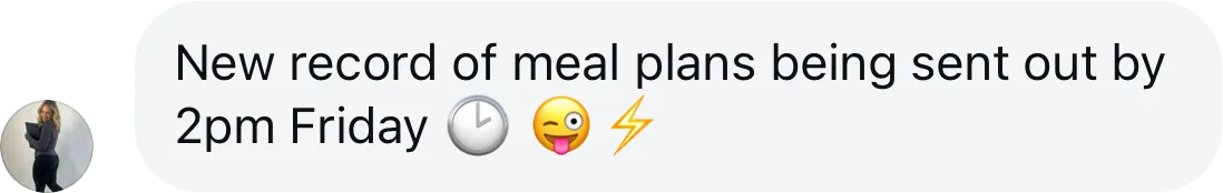 Coach testimonial: new record meal plans being sent
