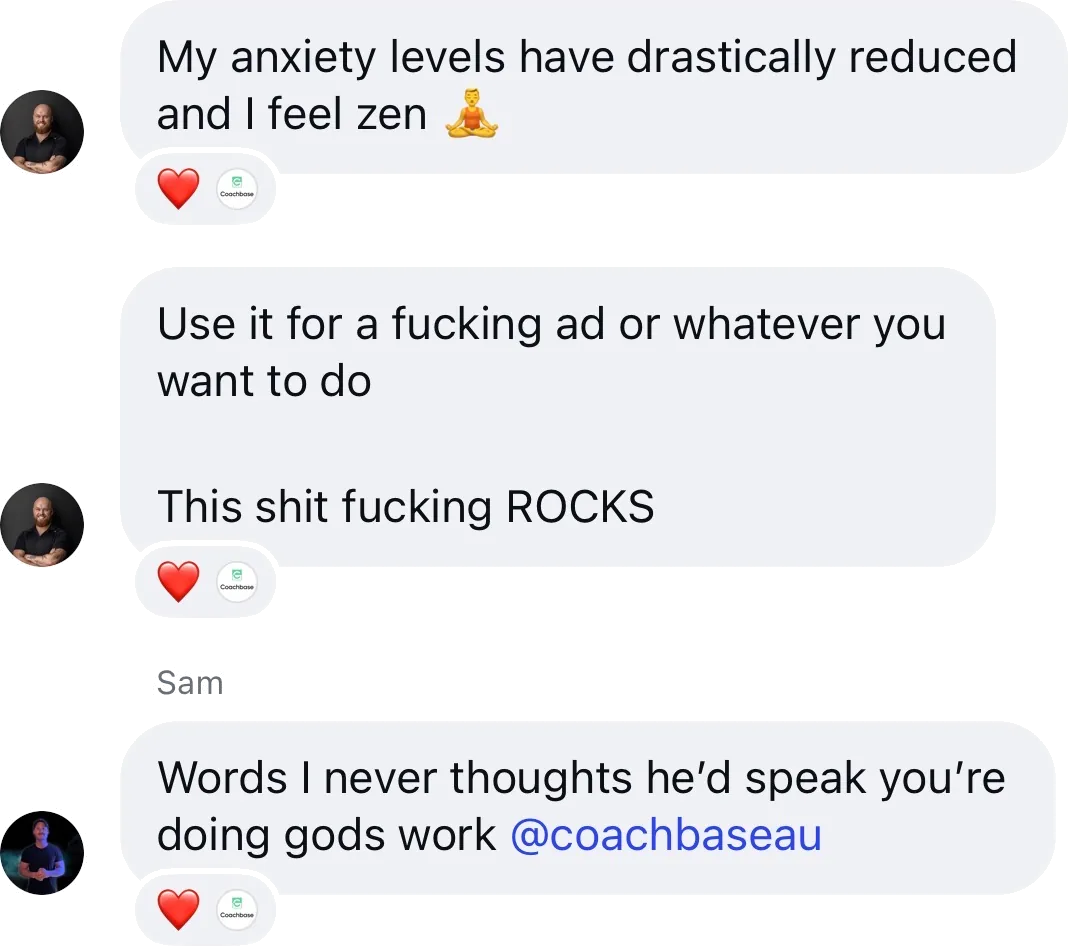 Coach DM: My anxiety levels have drastically reduced, this rocks, you're doing gods work