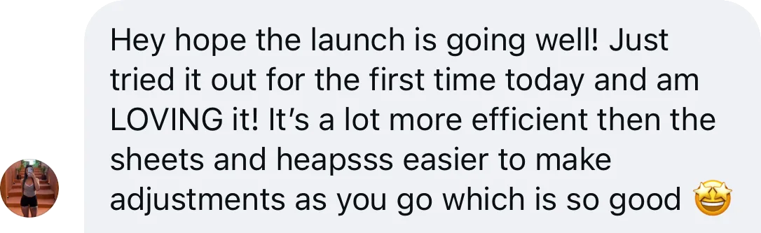 Coach DM: Tried it first time today and am loving it! More efficient than the sheets and heaps easier to make adjustments